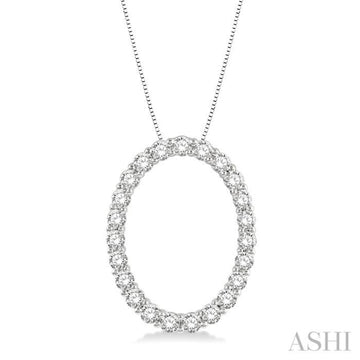 1 Ctw Oval Shape Window Round Cut Diamond Pendant With Chain in 14K White Gold